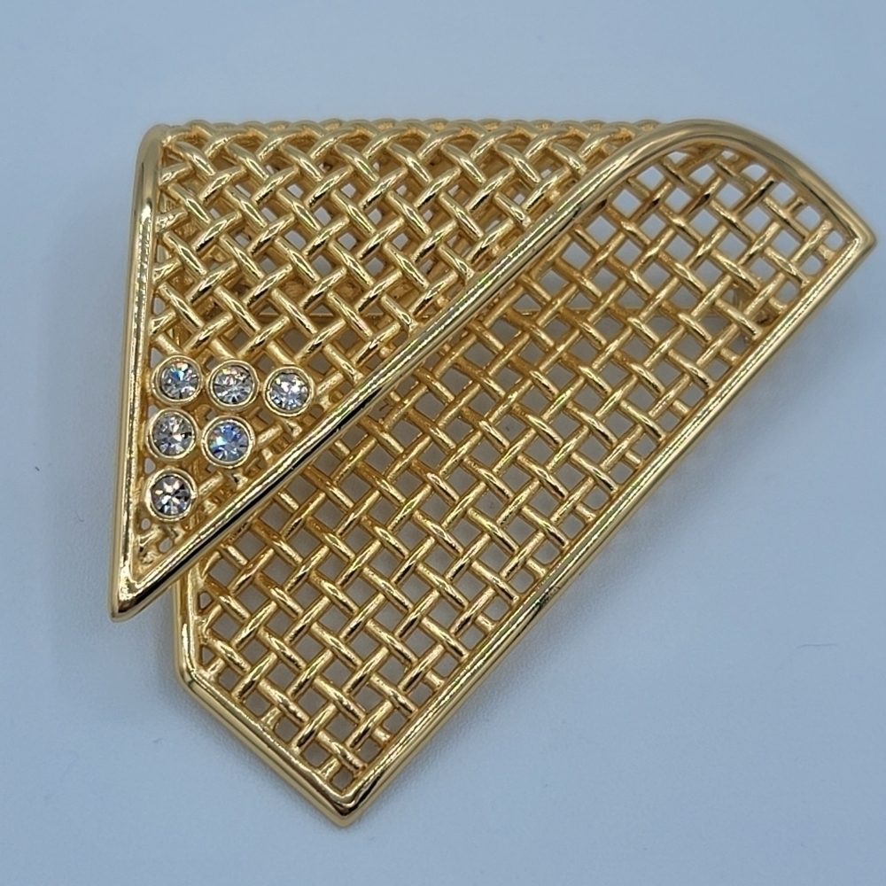 Christian Dior Brooch Basket Weave Lattice #1564